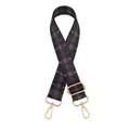 Detail of adjustable purple ethnic pattern bag strap with gold metal swivel hooks - Dark Gray Diamond (Gold Buckle)