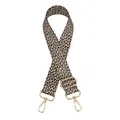 Close-up of leopard print bag strap with golden metal hardware and adjustable buckle - Khaki Leopard Spot (Gold Buckle)