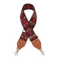 Detailansicht des ethnisch gewebten Jacquard-Taschenriemens mit Bronze-Beschlägen - Rot Grau Schwarz Jacquard Stickerei (Q5)
