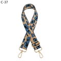 Detail of adjustable leopard print bag strap with blue and brown patterns and gold buckle - Khaki Peacock Blue Leopard Style (C-37)