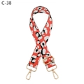Detail of red and white leopard pattern wide bag strap with gold metal lobster clasps - Red Orange Leopard Style (C-38)