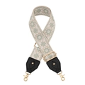 Detail of adjustable floral woven bag strap with black leather ends and gold metal hooks - Grey Green Beige Vintage Geometric Floral (k11)