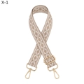 Detail of adjustable woven jacquard bag strap with ethnic geometric patterns and gold clips - Silver Clasp / Nude Pink Khaki (X-1)