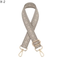 Detail of adjustable geometric diamond weave strap with gold lobster clasps for bags - Silver Clasp / Grey Khaki (X-2)