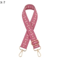 Detail of pink geometric jacquard bag strap with adjustable gold-tone metal hook - Rose Red (X-7)