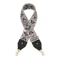 Détail d'une bandoulière tressée rétro avec motif floral et attaches dorées - Jacquard Ethnique Bleu Foncé Curcuma (Q18)