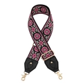 Dettaglio del ricamo floreale sulla tracolla larga tessuta con moschettone in oro - Motivo Floreale Rosa Bianco Su Nero (k2)