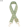 Close-up of ethnic geometric jacquard bag strap with gold metal hooks and adjuster - Light Green (X-9)