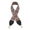 Détail d'une bandoulière brodée bohème avec mousquetons dorés et boucle de réglage en métal - Fleurs Bohémiennes Orange Vert Foncé Beige (Q14)