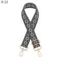 Detail of adjustable black and white geometric jacquard strap with gold metal hooks - Navy Blue (X-12)