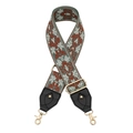 Détail de la bandoulière jacquard à fleurs vintage avec mousquetons métalliques dorés - Fleurs Jacquard Vert Rouge Brique Beige (Q12)
