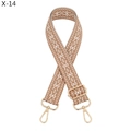 Close-up of geometric jacquard shoulder strap with gold metal swivel hooks and buckles - Brown Beige (X-14)