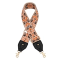 Bandoulière brodée ajustable style bohème avec mousquetons métalliques dorés pour sacs - Motif Brodé Orange Brun (Q11)