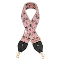 Détail de la bandoulière ethnique à motifs floraux avec crochets dorés et boucle ajustable - Fleurs Ethniques Rose Brun Bleu Foncé (Q10)