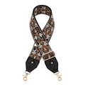 Bandoulière large réglable de style bohème avec broderie florale et mousquetons dorés - Fleurs Brodées Noir Brun Blanc Gris (Q9)
