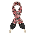 Détail d'une bandoulière brodée ethnique avec motif floral et crochets dorés - Fleurs Ethniques Rouge Noir Blanc (Q5)