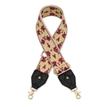 Dettaglio della tracolla ricamata con motivi floreali e hardware in metallo dorato - Fiori a Voluta Beige Rosso Giallo (Q4)
