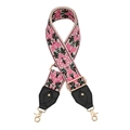 Tracolla regolabile con ricamo floreale etnico, ganci dorati e terminali in pelle nera - Fiori Etnici Rosa Verde Scuro (Q2)
