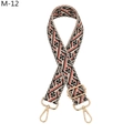 Detail of bohemian geometric pattern woven strap with golden rotating metal buckles - M-12 Khaki Black Orange Silver Buckle