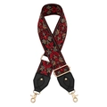 Vista dettagliata della tracolla jacquard retrò con fibbie in metallo dorato regolabili - Motivo Etnico Nero Rosso Grigio Marrone (Q1)