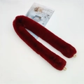 Detail of burgundy plush faux fur shoulder strap with golden metal D-rings for handbags - Burgundy