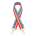 Detail showing the adjustable rainbow striped strap with gold metal lobster clasps - No.70 Red Green Blue Rainbow (Silver Buckle)