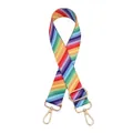Detail of adjustable rainbow striped bag strap with gold metal lobster swivel hooks - No.73 Diagonal Color Stripes (Silver Buckle)
