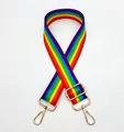 Close-up of rainbow striped nylon strap with adjustable golden metal lobster clasps - No.75 Red Purple Rainbow (Silver Buckle)