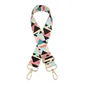 Close-up of geometric pattern replacement bag strap with golden metal swivel hooks - Pink Yellow Triangle Silver Buckle (No. 76)