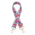 Close-up of colorful floral print bag strap with adjustable gold-tone metal buckles - Pink Purple Flower Silver Buckle (No. 77)