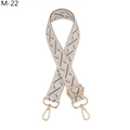 Close-up of ethnic style jacquard bag strap with geometric patterns and gold metal hooks - M-22 White-gray