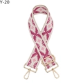 Close-up of ethnic geometric pattern bag strap with gold metal hardware and lobster clasps - Rose Red Geometric Pattern with Silver Buckle (Y-20)