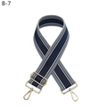 Detail of adjustable navy blue canvas bag strap with white stripes and gold hooks - Blue (B-7)
