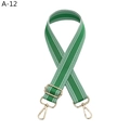 Close-up of adjustable striped strap with high-quality gold metal swivel hooks and buckle - Gold Buckle / Green