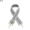 Adjustable wide grey fabric shoulder strap with white stripes and gold metal hooks - Silver Clasp / Gray (B-8)