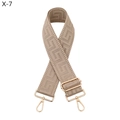 Detail of adjustable beige jacquard strap with golden rotating metal hooks and geometric pattern - Silver Clasp / Khaki