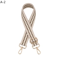 Detail view of adjustable beige and coffee geometric patterned bag strap with gold hooks - Rice Coffee (A-2)