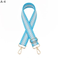 Detail of blue and silver geometric woven shoulder strap with gold-tone metal hooks - Light Blue (A-4)