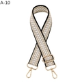 Detail of geometric woven bag strap with golden metal buckles and adjustable hardware - Black Edge Khaki (A-10)