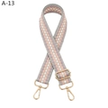 Detail of colorful geometric woven bag strap with golden lobster clasps and adjustment buckle - Gray Pink Purple (A-13)