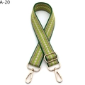 Detail view of woven shoulder strap with green geometric patterns and gold lobster clasps - Khaki Green (A-20)