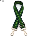 Detail of green and yellow geometric woven bag strap with golden metal lobster clasps - Green (A-23)