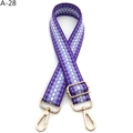 Detail of adjustable purple woven shoulder strap with gold metal buckles and snap hooks - Purple (A-28)
