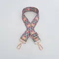 Close-up of ethnic geometric pattern bag strap with gold metal hooks and adjustable buckle - Gray Pink Yellow Geometric (Gold Buckle) (No. 86)