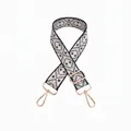 Ethnic geometric pattern bag strap with gold metal hooks and adjustable buckle length - Black & Gray Geometric (Gold Buckle) (No. 87)
