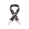 Close-up of bohemian pattern woven bag strap with adjustable gold metal hardware buckles - Black Khaki Rhombus (Gold Buckle) (95)