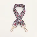 Detail of adjustable geometric ethnic pattern wide strap with gold metal lobster clasps - Dark Gray Red Geometric Pattern - Gold Buckle (No. 100)
