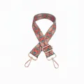 Detail of adjustable geometric ethnic style bag strap with gold metal hooks - Khaki Geometric Pattern - Gold Buckle (No. 102)