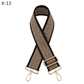 Detailed view of wide woven bag strap with geometric patterns and gold metal hardware - Dark Khaki with Black Edge (X-13)