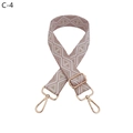 Detail showing pink and beige geometric woven wide strap with rose gold metal hooks - C-4 Pink